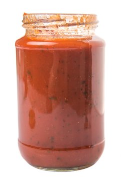 Spaghetti sauce in a jar over white background clipart