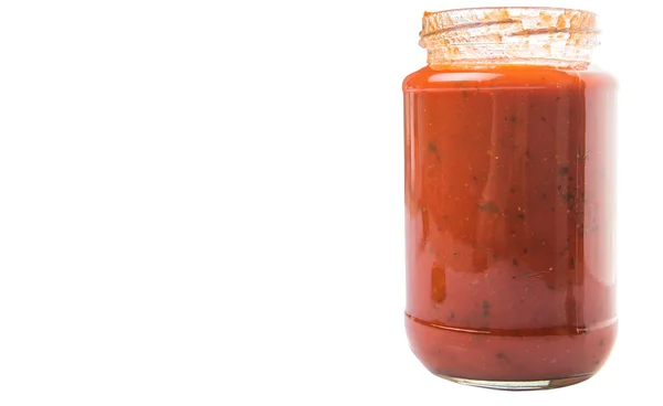 Spaghetti Sauce Glas Vor Weißem Hintergrund — Stockfoto