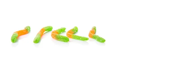 Zelené Oranžové Cukru Želé Bonbóny Pruh Nad Bílým Pozadím — Stock fotografie