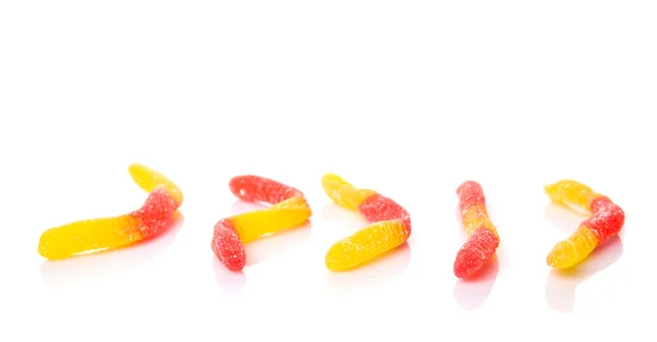 Červené Žluté Cukru Želé Bonbóny Pruh Nad Bílým Pozadím — Stock fotografie