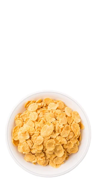 Maíz Copos Desayuno Cereal Tazón Blanco Sobre Fondo Blanco — Foto de Stock