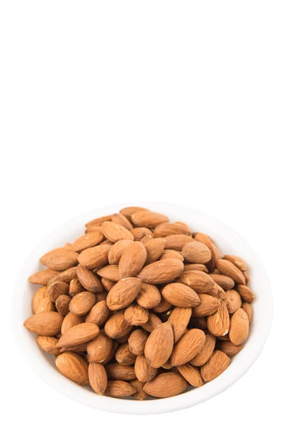 Raw Almond Nut White Bowl White Background — Stock Photo, Image