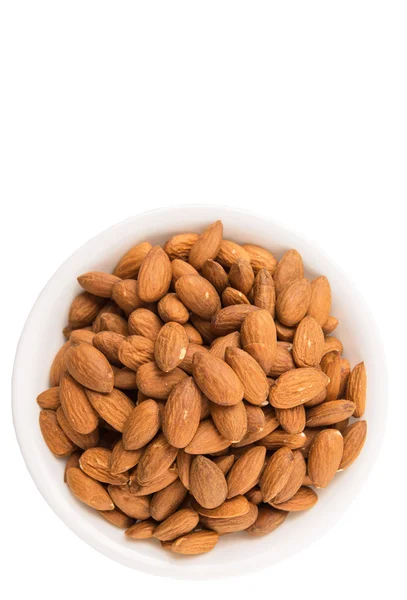 Raw Almond Nut White Bowl White Background — Stock Photo, Image
