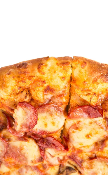 Pepperoni Pizza Queijo Sobre Fundo Branco — Fotografia de Stock