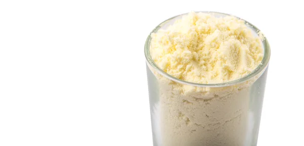 Leche Entera Polvo Vaso Sobre Fondo Blanco — Foto de Stock