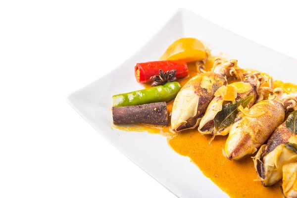 Calamar frito con salsa de curry — Foto de Stock