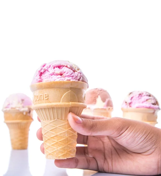 Vrouwelijke Tiener Hand Met Mix Smaak Ijs Beker Ijsje Witte — Stockfoto