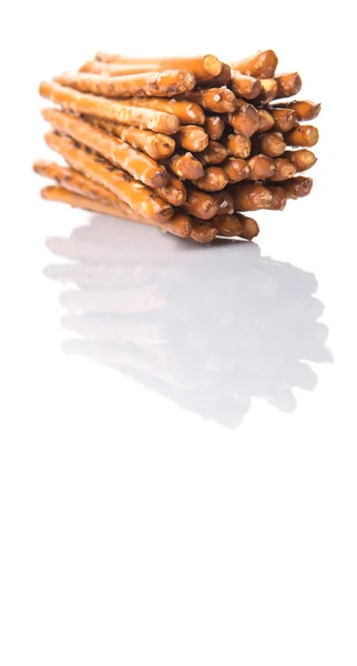 Brown Delicious Pretzel Sticks White Background — Stock Photo, Image