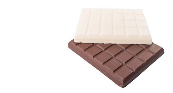 Witte Donkere Bruine Chocolade Repen Witte Achtergrond — Stockfoto