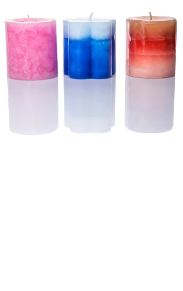 Růžové Modré Hnědé Barevné Aromatická Svíčka Nad Bílým Pozadím — Stock fotografie
