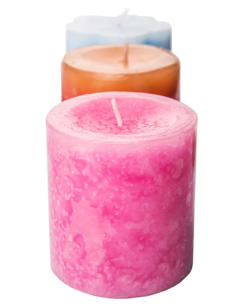 Roze Blauw Bruin Gekleurde Aromatische Kaars Witte Achtergrond — Stockfoto