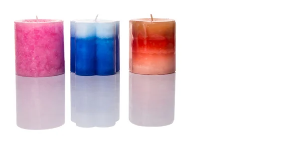 Pink, Blue And Brown Colored Aromatic Candles — Stock Photo, Image
