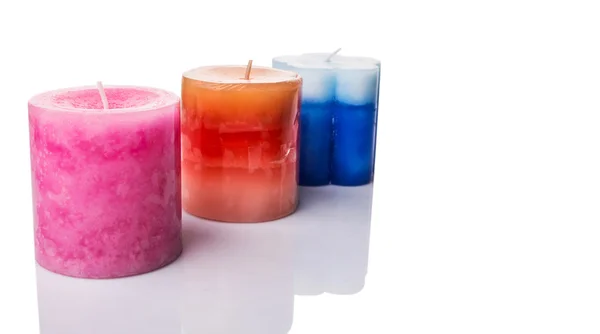 Pink, Blue And Brown Colored Aromatic Candles — Stock Photo, Image