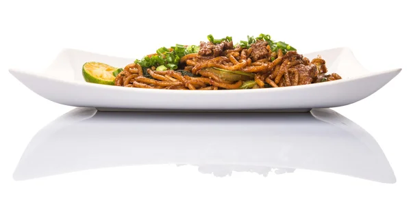 Popular Malaysian Stir Fried Noodles White Plate White Background — Stock Photo, Image