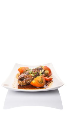 Malezya çanak derin kızarmış uskumru balığı soya sos ile