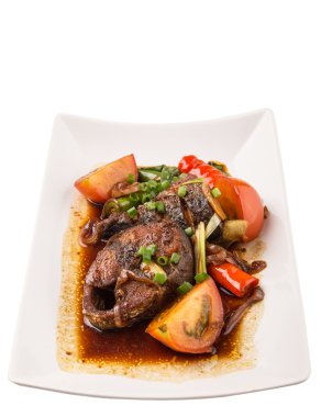 Malezya çanak derin kızarmış uskumru balığı soya sos ile