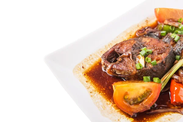 Malaysian Dish Deep Fried Mackerel Tuna Fish Soy Sauce — Stock Photo, Image