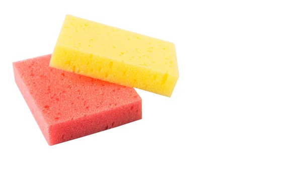 Plato rojo y amarillo Esponja de lavado —  Fotos de Stock