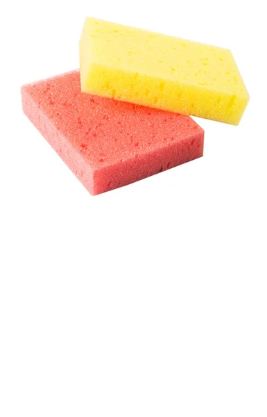 Roter Und Gelber Geschirrspülschwamm Auf Weißem Hintergrund — Stockfoto