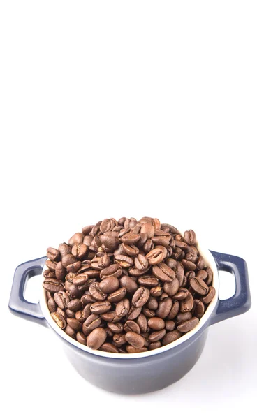 Roasted Coffee Beans In Blue Ceramic Pot — Stock Photo, Image