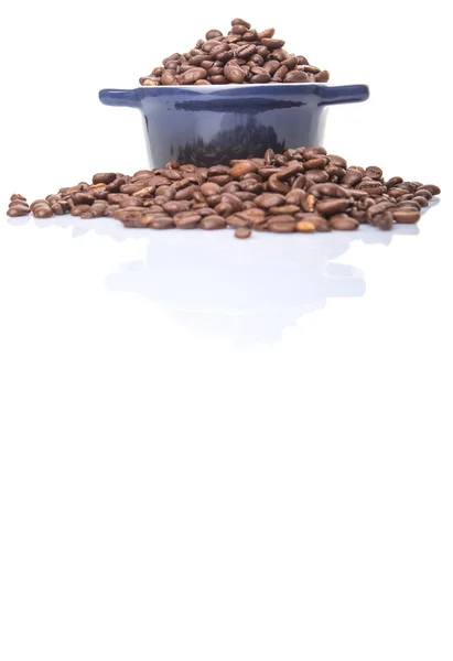 Roasted Coffee Beans In Blue Ceramic Pot — Stock Photo, Image