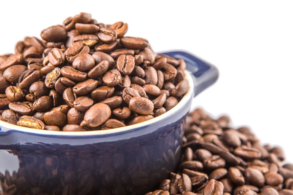 Roasted Coffee Beans In Blue Ceramic Pot — Stock Photo, Image