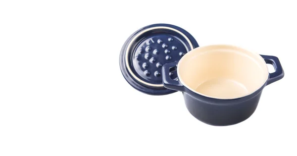 Mini Blue Empty Cocotte Single Pot White Background — Stock Photo, Image