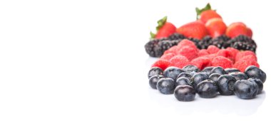 Çilek, böğürtlen, yaban mersini ve ahududu beyaz arka plan üzerinde