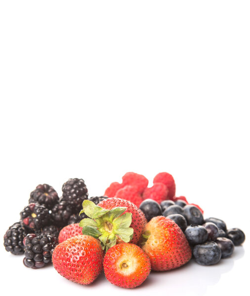 Strawberry, blackberry, blueberry and raspberry over white background