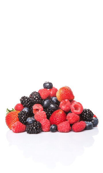 Strawberry, blackberry, blueberry and raspberry over white background