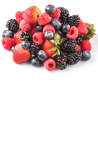 Strawberry, blackberry, blueberry and raspberry over white background