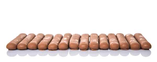 Chocolate Coated Finger Biscuit White Background — Stock Photo, Image