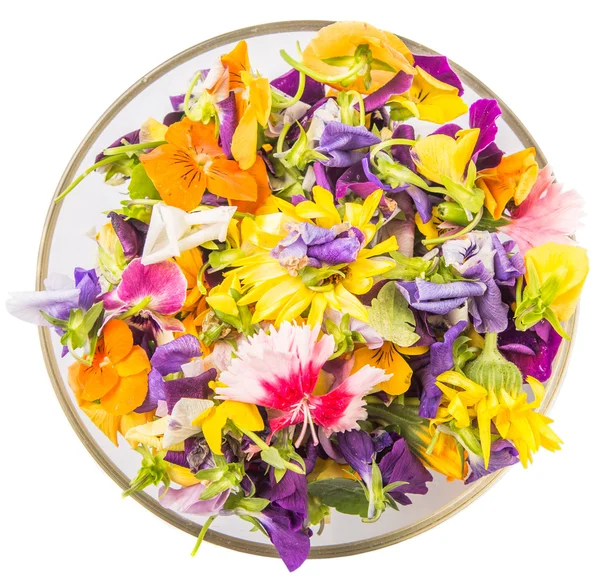 Mix Edible Flower Salad In Glass Bowl — Stock Photo, Image