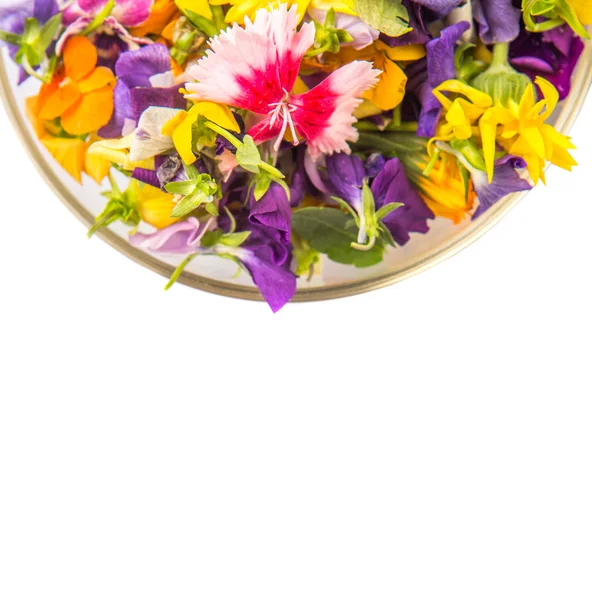 Mix Edible Flower Salad In Glass Bowl — Stock Photo, Image