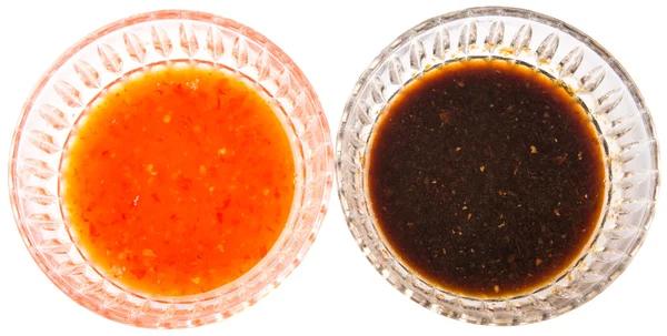Salsa di soia fatta in casa e salsa di peperoncino — Foto Stock