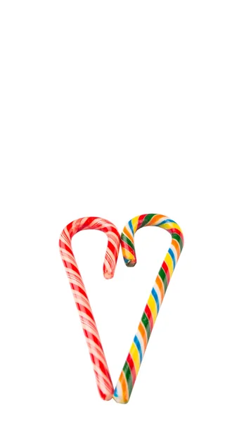 Traditionelle Weihnachten Rot Und Weiß Und Buntes Zuckerrohr Auf Weißem — Stockfoto