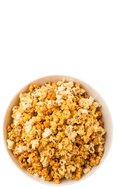 Caramel Popcorn White Bowl White Background — Stock Photo, Image