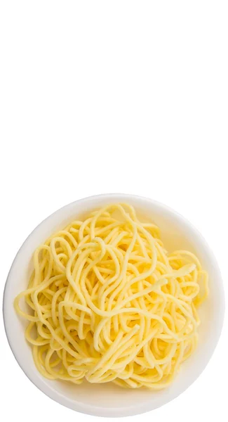 Raw Long Chinese Yellow Noodles White Bowl White Background — Stock Photo, Image