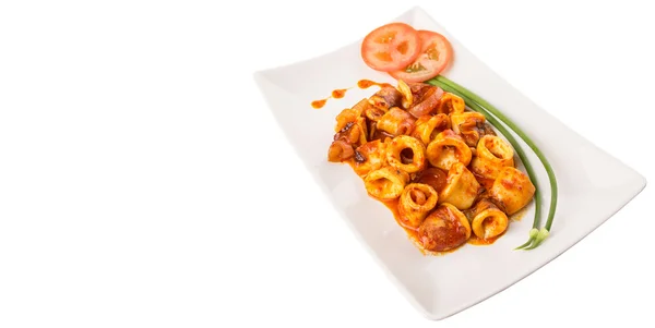 Malaysian Dish Fried Squid Hot Spicy Sambal Chili Gravy Scallion — Stock Photo, Image