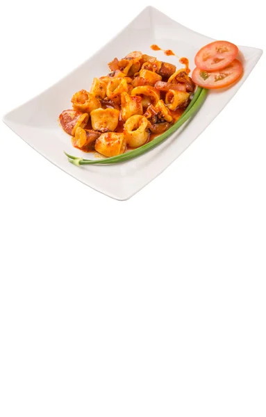 Malaysian Dish Fried Squid Hot Spicy Sambal Chili Gravy Scallion — Stock Photo, Image