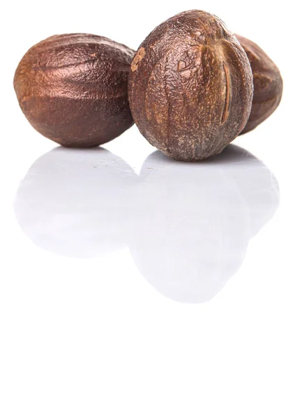 Nutmeg Atas Latar Belakang Putih — Stok Foto