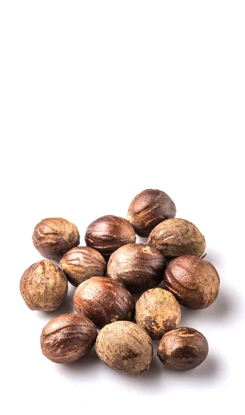 Nutmeg Atas Latar Belakang Putih — Stok Foto