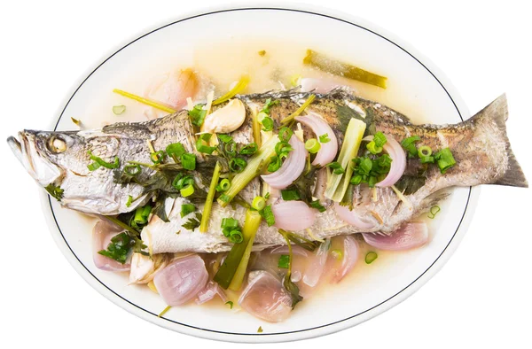 Malaysian Dish Sweet Sour Steamed Barramundi Asian Bass Fish White — Stock Photo, Image