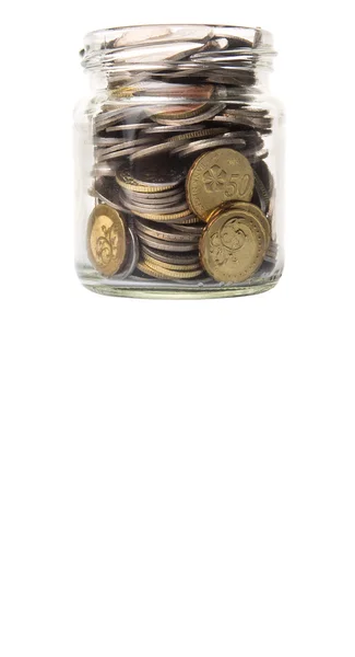Münzen im Einmachglas — Stockfoto