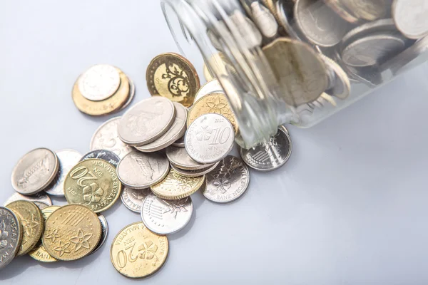 Malaysian Coins Mason Jar White Background — Stock Photo, Image