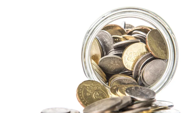 Malaysian Coins In Mason Jar — Stock Photo, Image