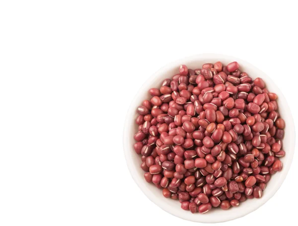 Frijoles Adzuki Rojos Tazón Blanco Sobre Fondo Blanco — Foto de Stock