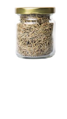 Biberiye otlar bir mason kavanoza beyaz arka plan üzerinde kurutulmuş