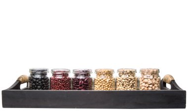 siyah göz bezelye, nohut, adzuki fasulyesi, mung fasulye, soya fasulyesi, siyah fasulye ve kırmızı barbunya fasulyesi mason kavanoz hasır tepsi