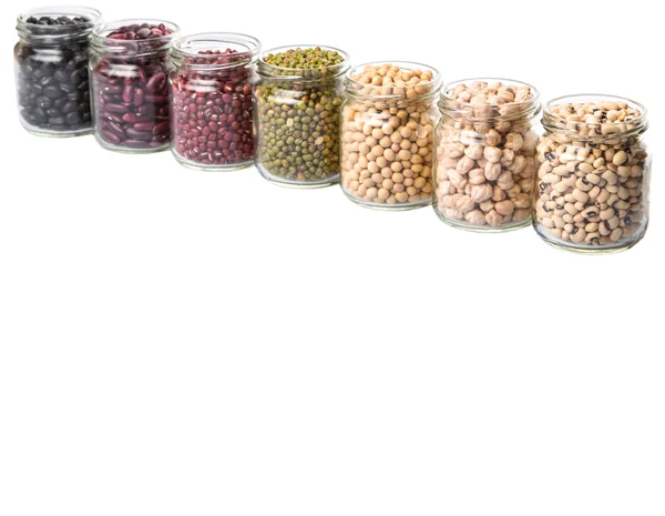 Beans Variety In Mason Jars — Stock Photo, Image